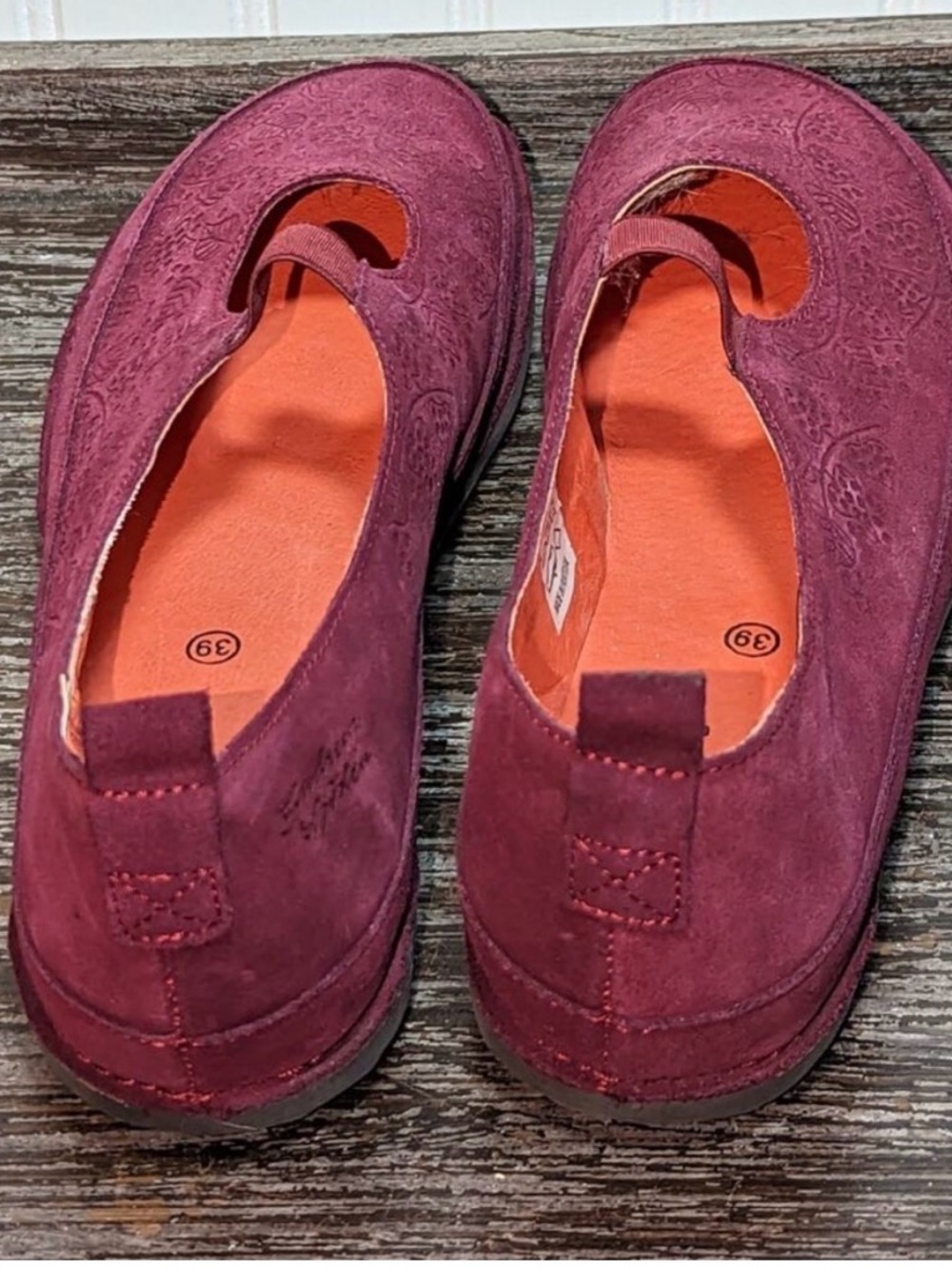 GUDRUN SJODEN Burgundy Suede Mary Jane Flats - Picture 4 of 6